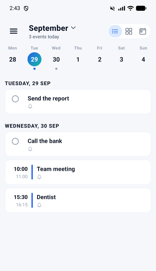 Calendar and tasks