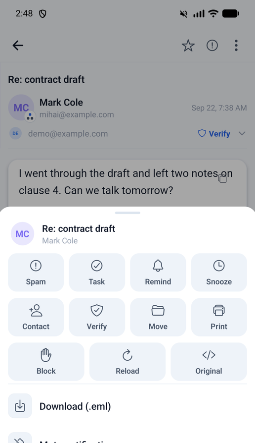 An email turned into a task